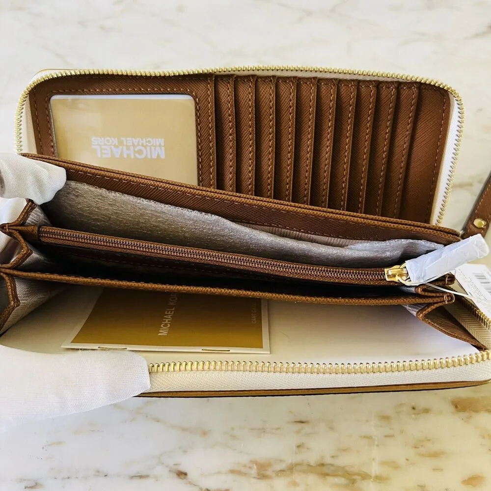 MICHAEL KORS Specchio Jet Set Travel Vanilla Continental Zip Wallet Wristlet - Image 7