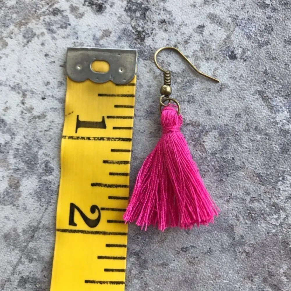Tassel Earrings NEW Boho Festival Party Bright Pink Handmade USA - Image 4