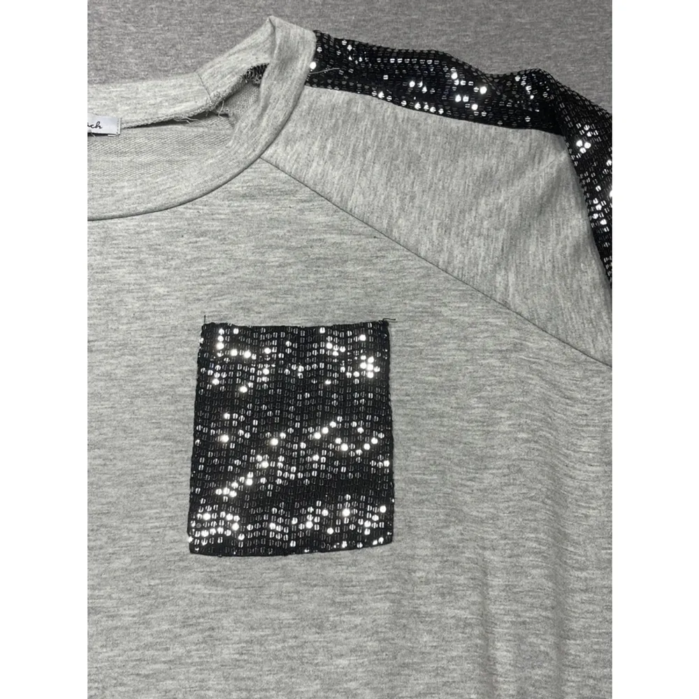 Women's White Birch Gray & Black Sequined Long Sleeve Shirt Size S - Image 3
