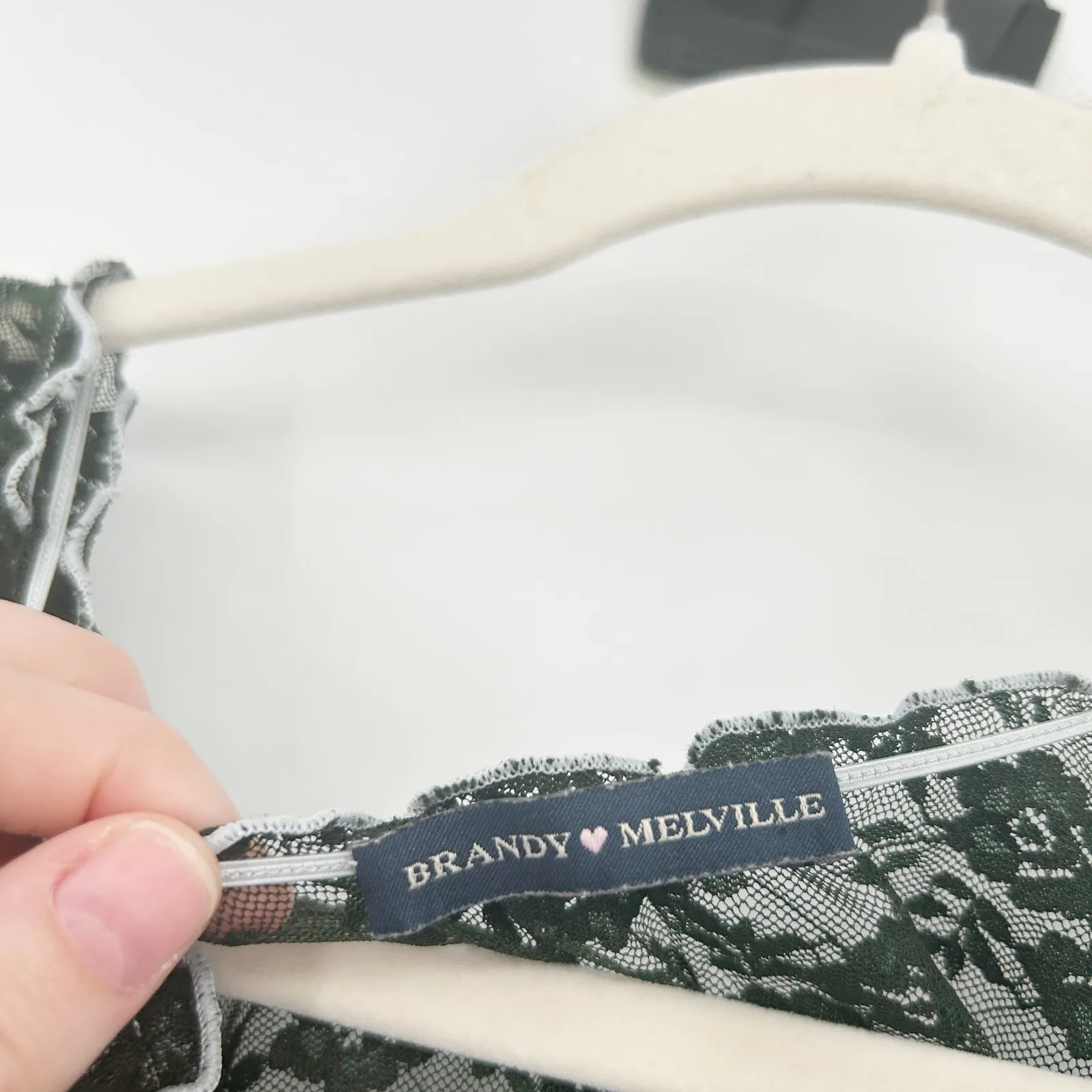 Brandy Melville Womens Y2K Coquette Dark Whimsigoth Sheer Lace Tank Top OS Green - Image 4