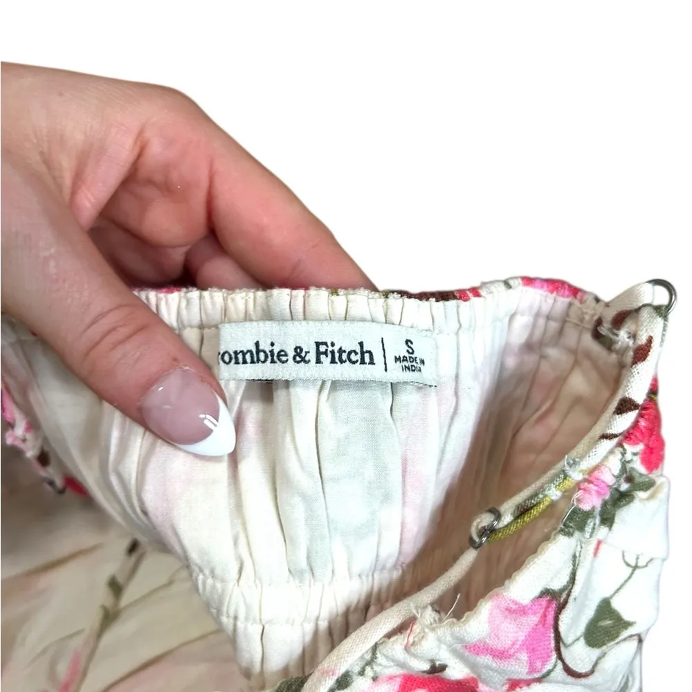 Abercrombie & Fitch Scrunchie Cami Top Size Small Pink Floral Linen Blend - Image 4