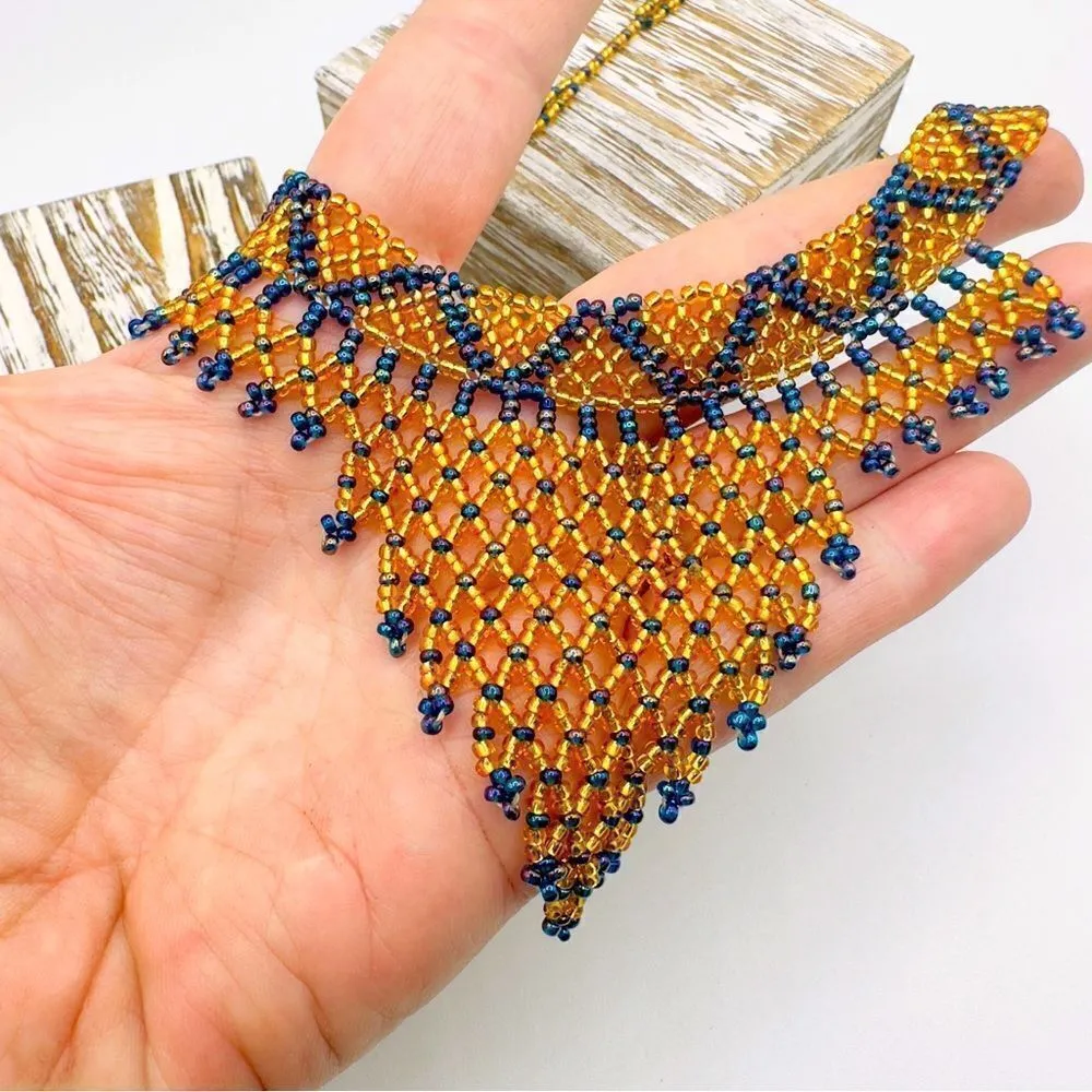 Handmade Seed Bead Tribal Necklace Yellow - Image 4