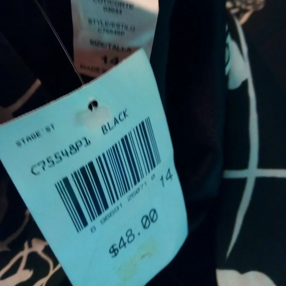 Connected 14P Black White Capped Sleeve Aloha Dress Petite - Image 2