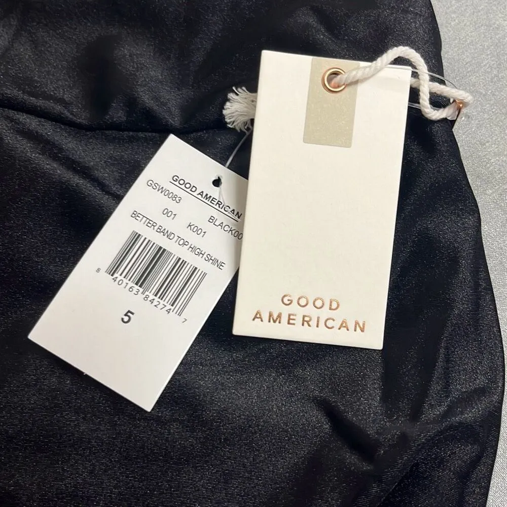 Good American 5 US 2X Better Band Swim Bikini Top Black High Shine Bandeau NWT - Image 5