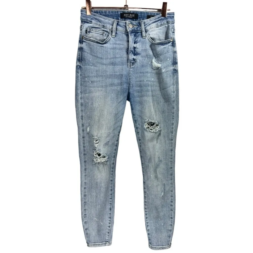 Judy Blue High‎ Rise Distressed Skinny Jeans Size 27 Denim Casual Stretchy Comfy - Image 2