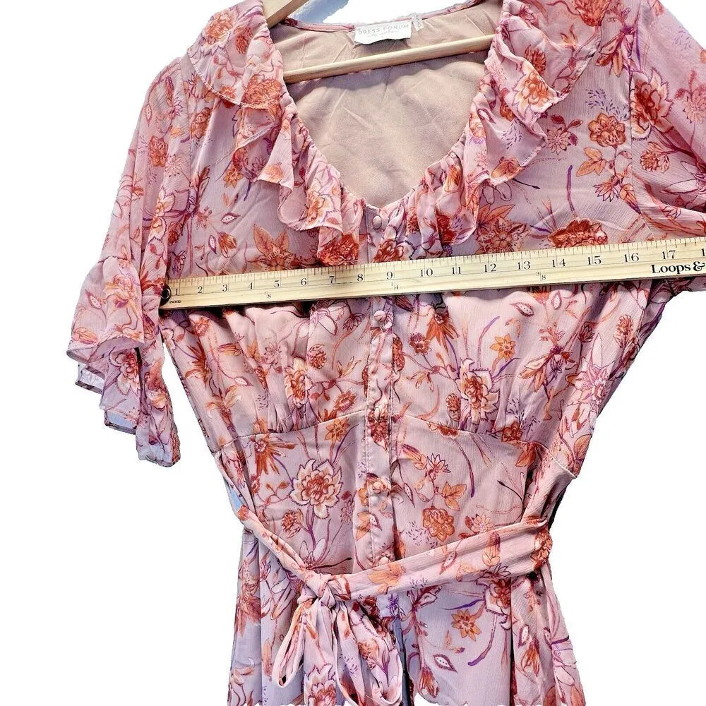 DRESS FORUM A Day In Tuscany Dress mini floral casual womens sundres tie size S Pink - Image 6