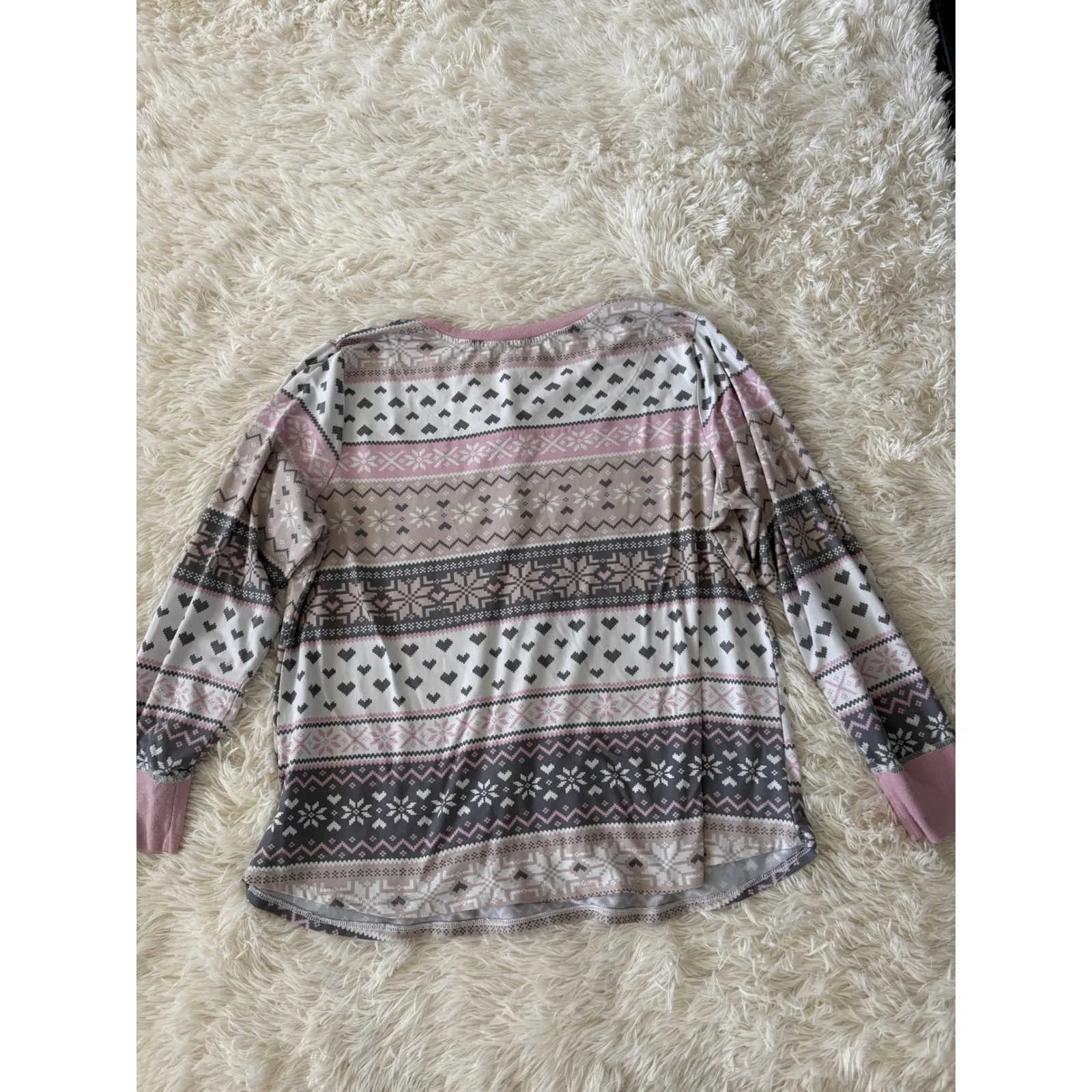 Secret‎ Treasures Pajama Set XL Pink White Gray Fair Isle Heart Print Loungewear - Image 4