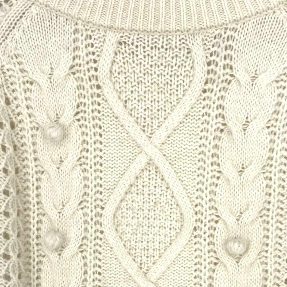 J.Crew | Medium | Cream White Pom Pom Cable Knit Sweater Lambswool Blend - Image 5
