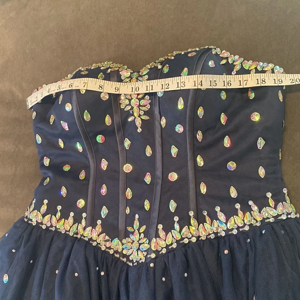 Women’s Blue & Silver Beading Full Length Prom Quinceañera Dress Size 12 NWOT Blue - Image 10