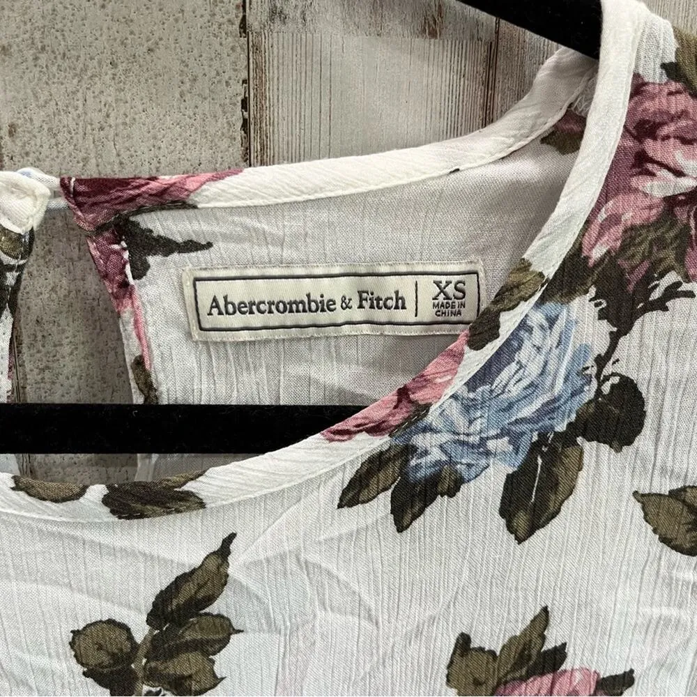 Abercrombie Floral Crinkle Long Belle Sleeve Top Peplum Roses - Image 4