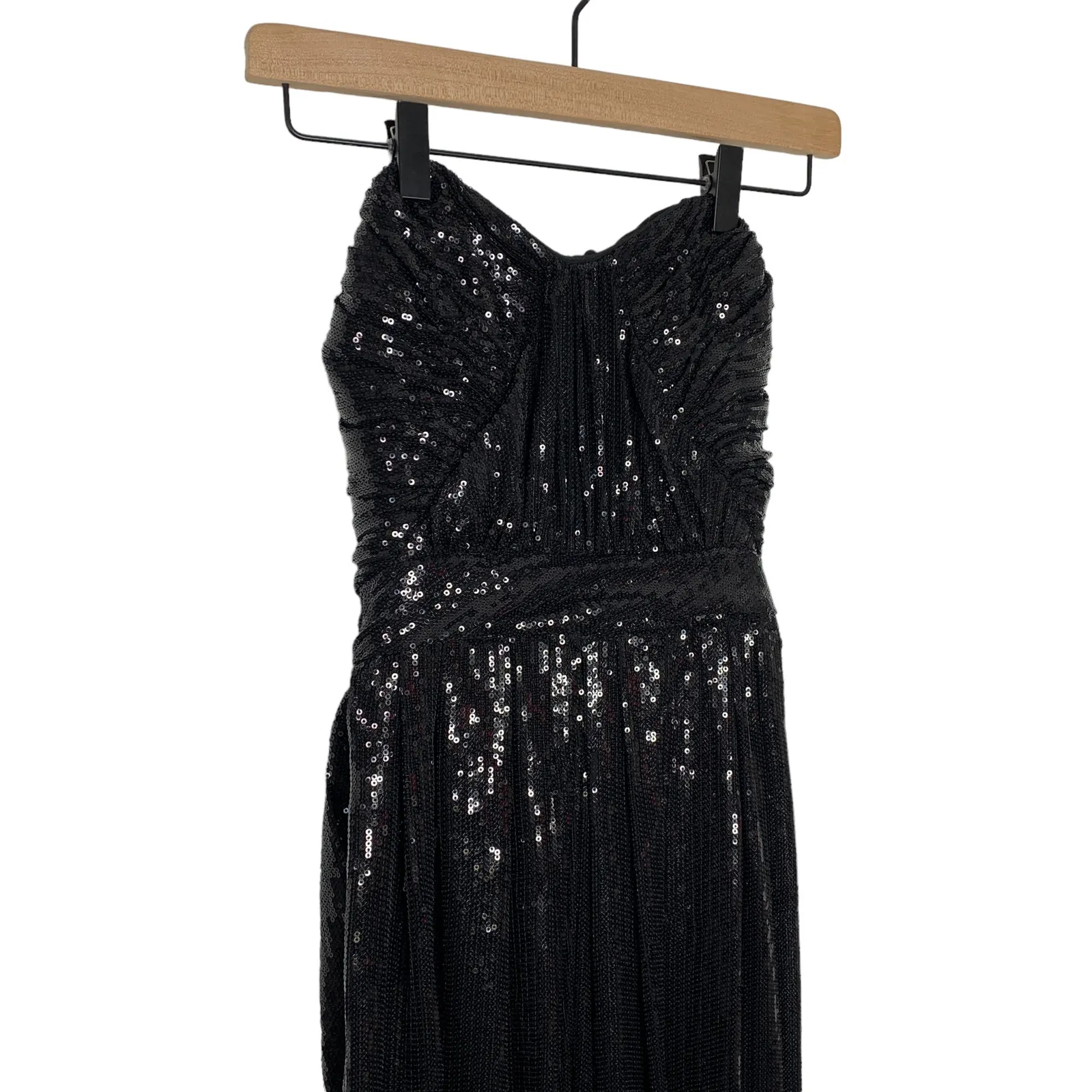 Badgley Mischka Black Sequin Gown Maxi Strapless Size 2 Prom Cocktail Goth - Image 2