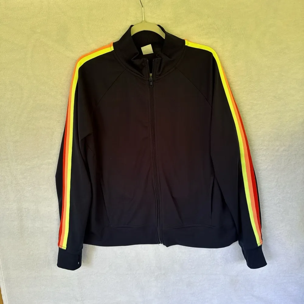 Athletic Works navy Bomber Jacket with Bright Stripes plus size - Image 3