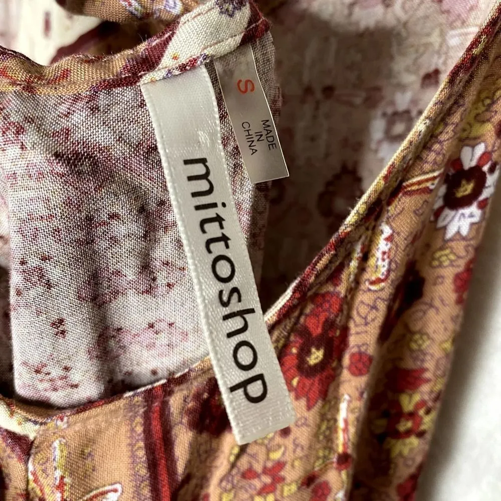 Mittoshop Strappy Back Geometric Floral Tank Mini Dress Tunic Orange Small - Image 4