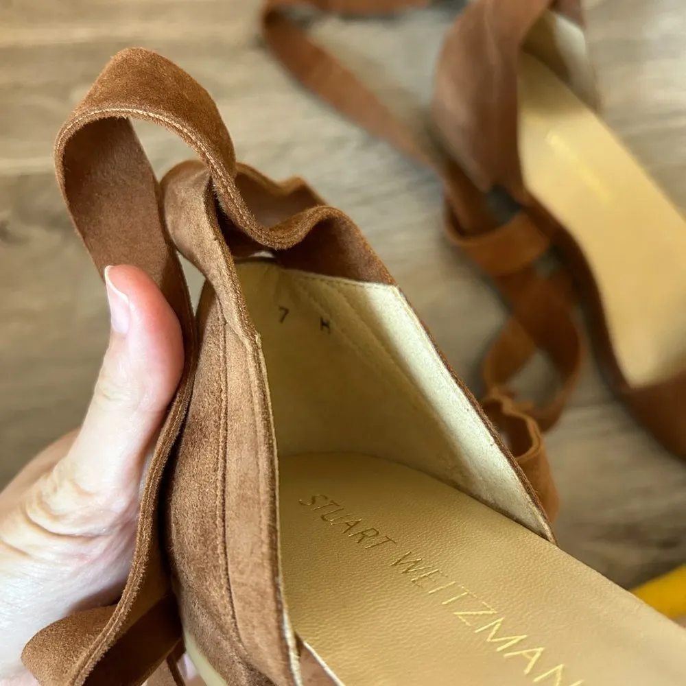 Stuart Weitzman Brown Suede Ankle Wrap Corbata Sandals Size 7 NWOT - Image 8