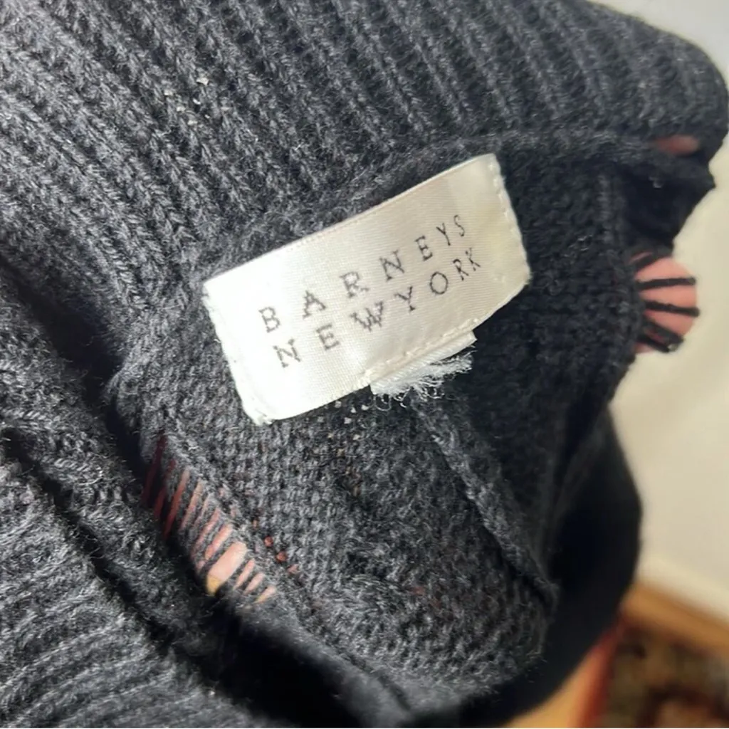 Barney’s New York Vintage Black Open Neck Cable Knit Sweater - Image 7