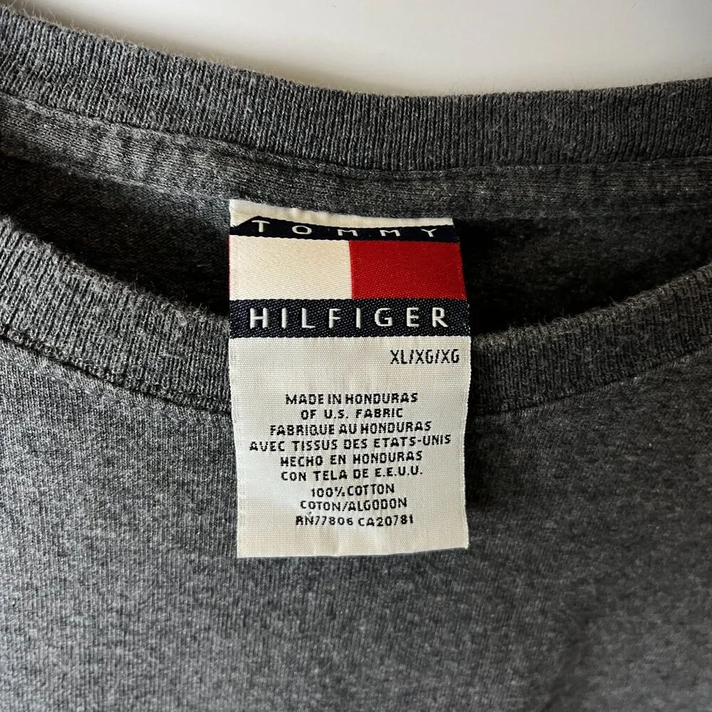 Vintage Tommy Hilfiger T Shirt Gray XL Extra Large Flag Classic Embroidered Tee - Image 4