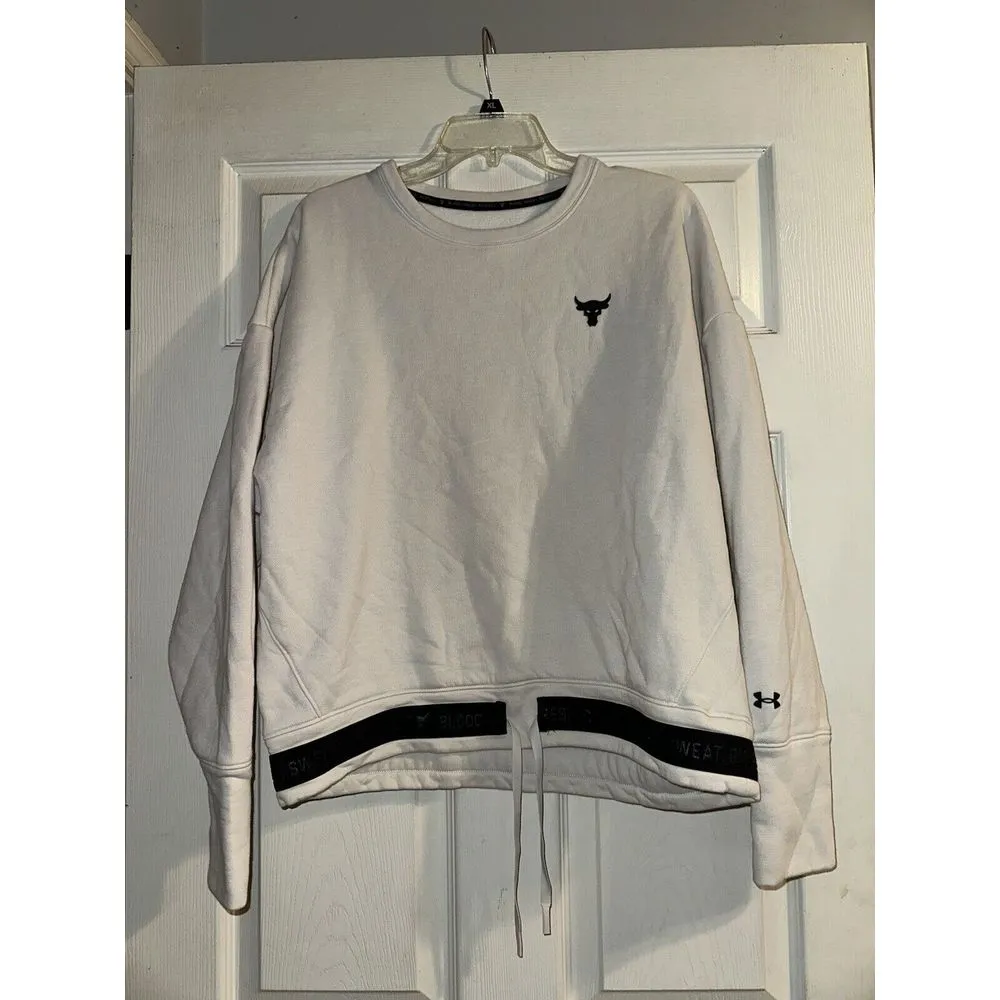 Under Armour Sweater Womens Large‎ Cream Project Rock Charged Fleece Crew - Image 2