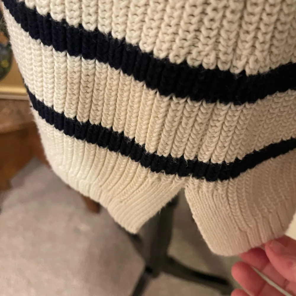 ⚓️Women’s Talbots Striped Cotton Shaker Stitch Roll Neck sweater Cream & Navy PM - Image 8