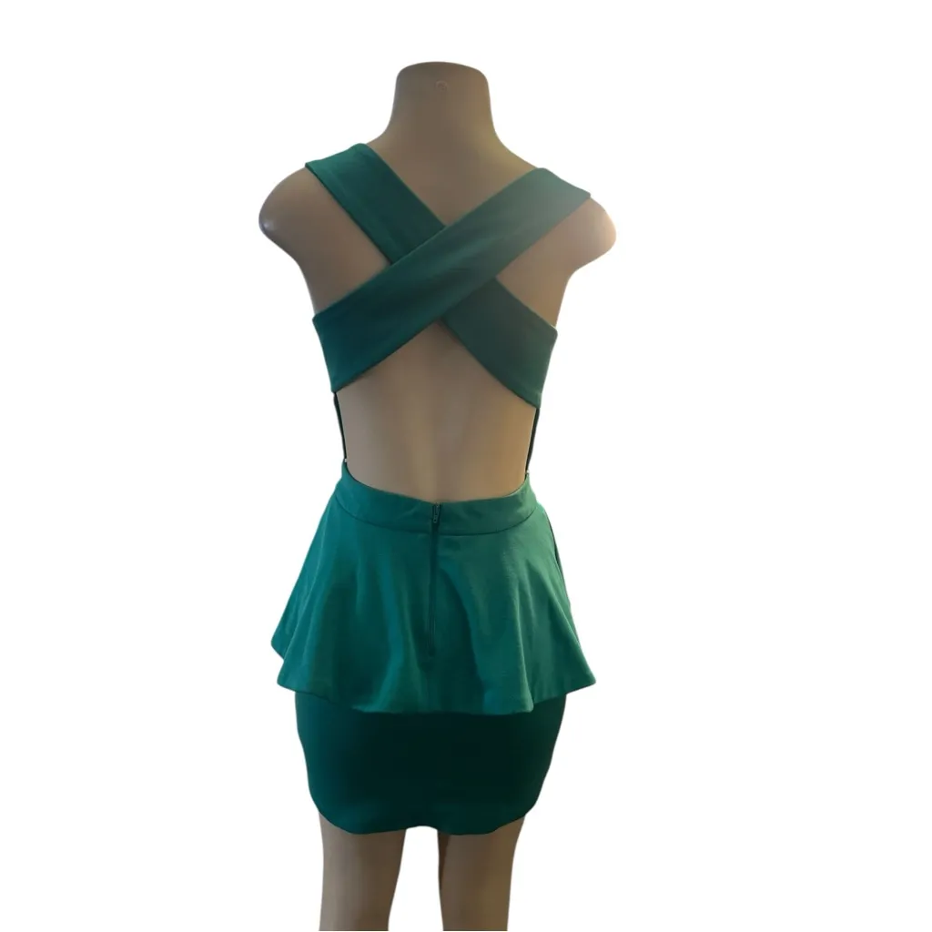 ASOS Teal Green Peplum Criss Cross Dress - Image 13