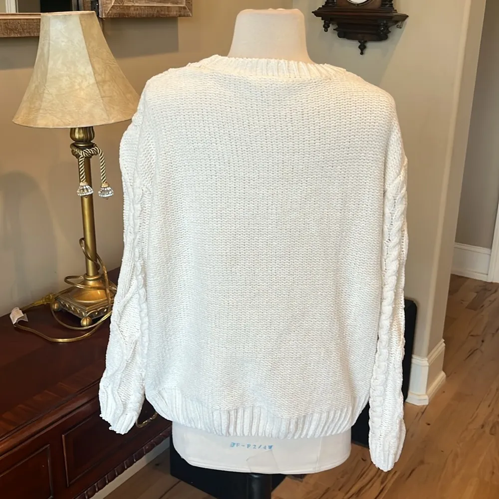 Cozy Cream Chenille Cable Knit Sweater - Image 6