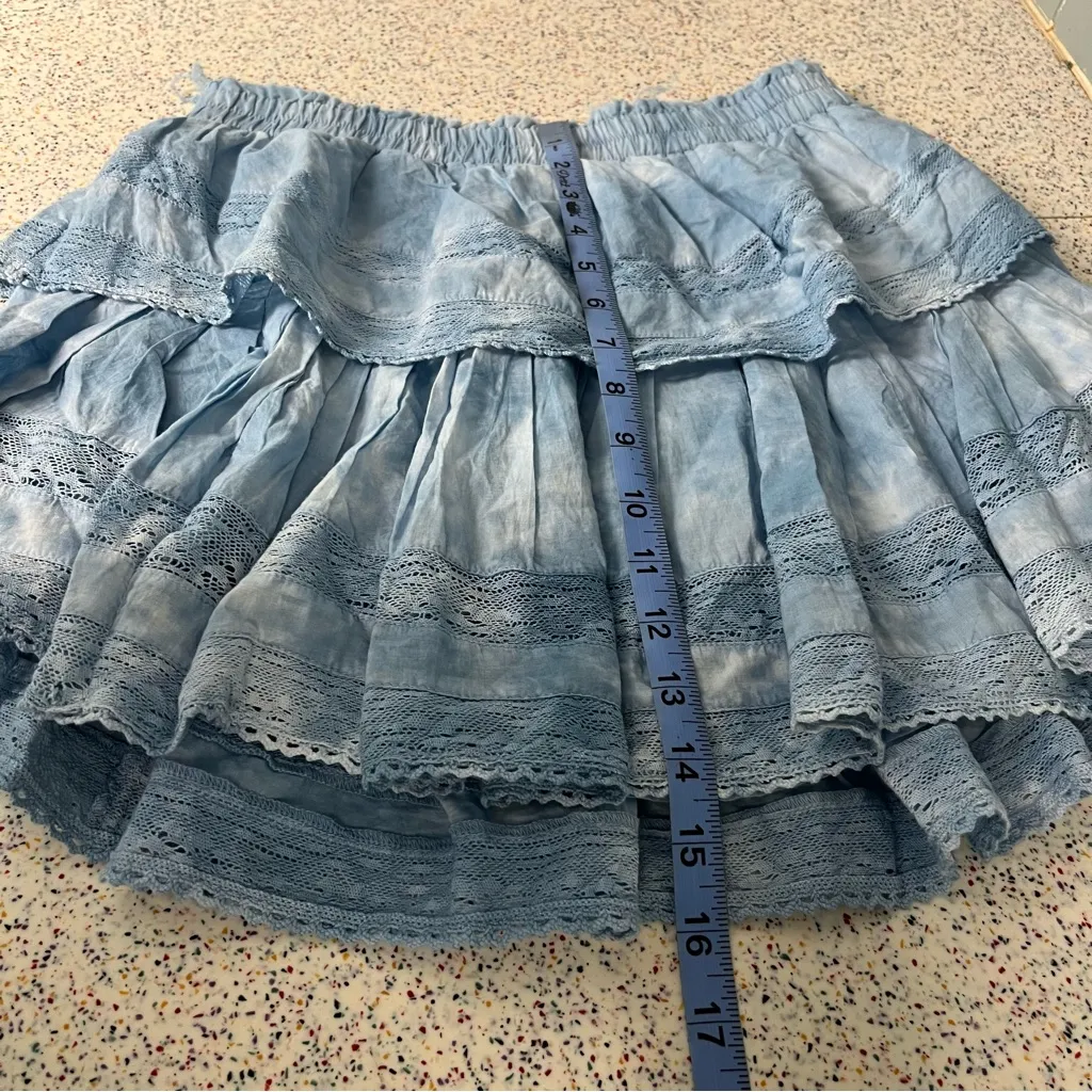 LoveShackFancy Ruffle Mini Skirt Light Blue Tie Dye Women’s Size XS Boho Hippie - Image 6