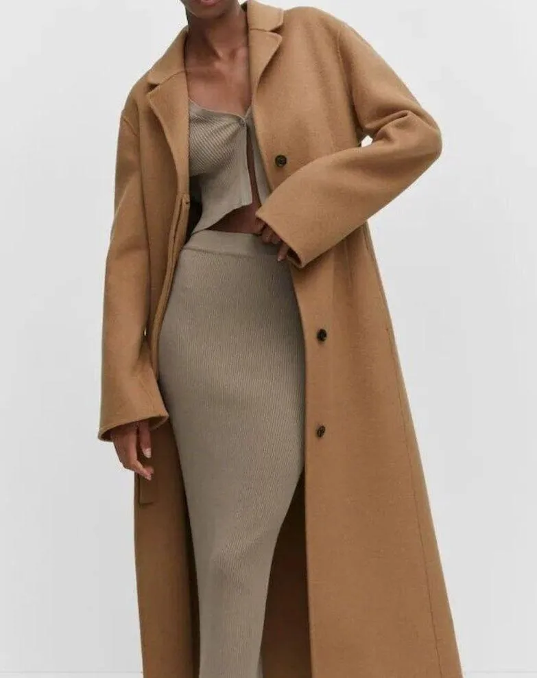 Wool coat with handmade belt Medium Brown Women's Size XS 57006721 - Image 4