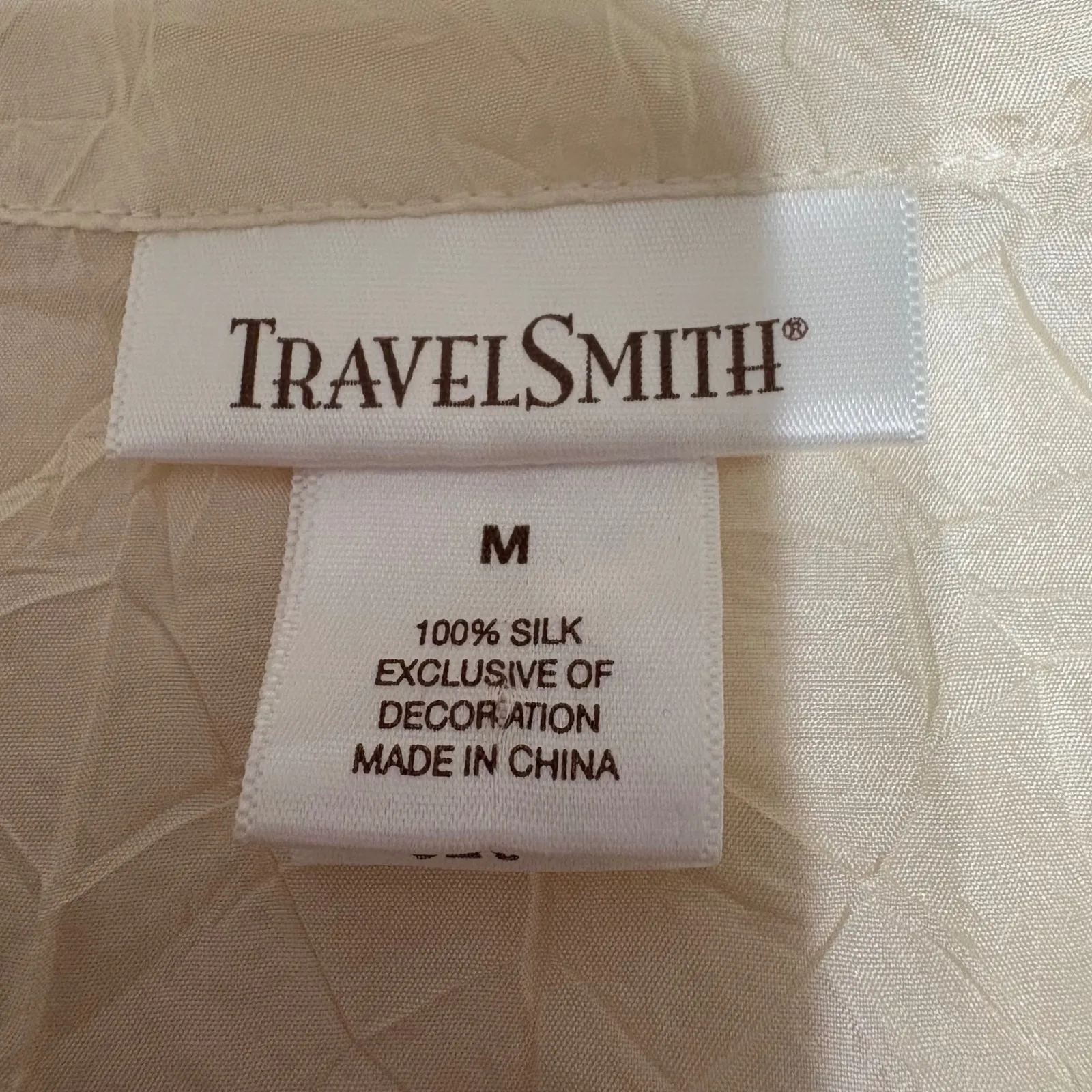 TravelSmith Women Silk Top M Ivory Boho Luxury‎ Minimalist Neutral Capsule Retro Size M - Image 4