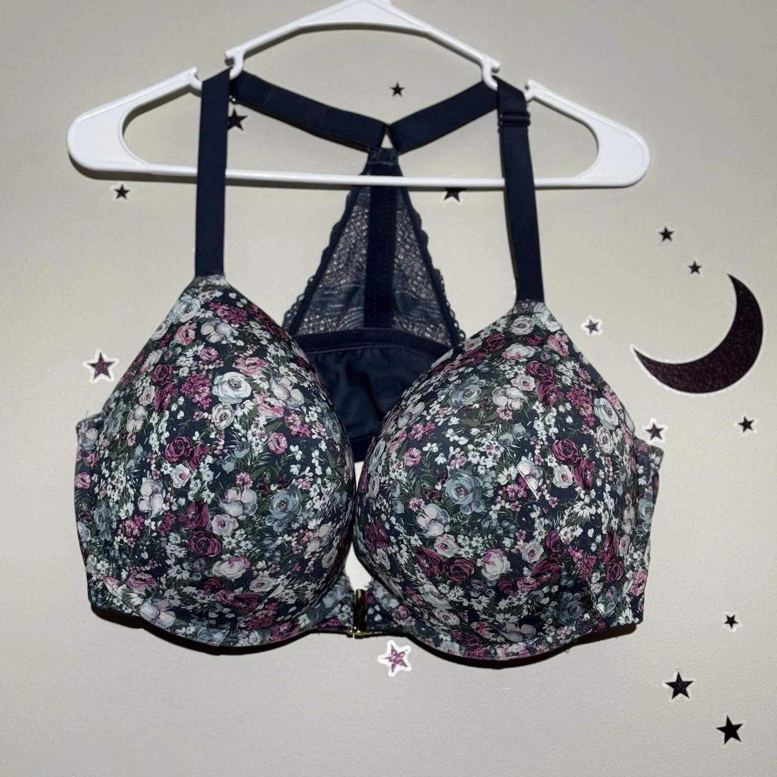 Cacique Boost Plunge Floral Bra Multi 44DDD EUC Front Clasp Adjustable Straps - Image 2