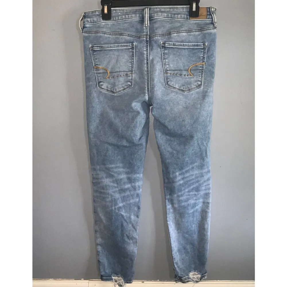 American Eagle Next Level Stretch Crop Jegging Distressed Ripped Blue Jeans 10 - Image 3