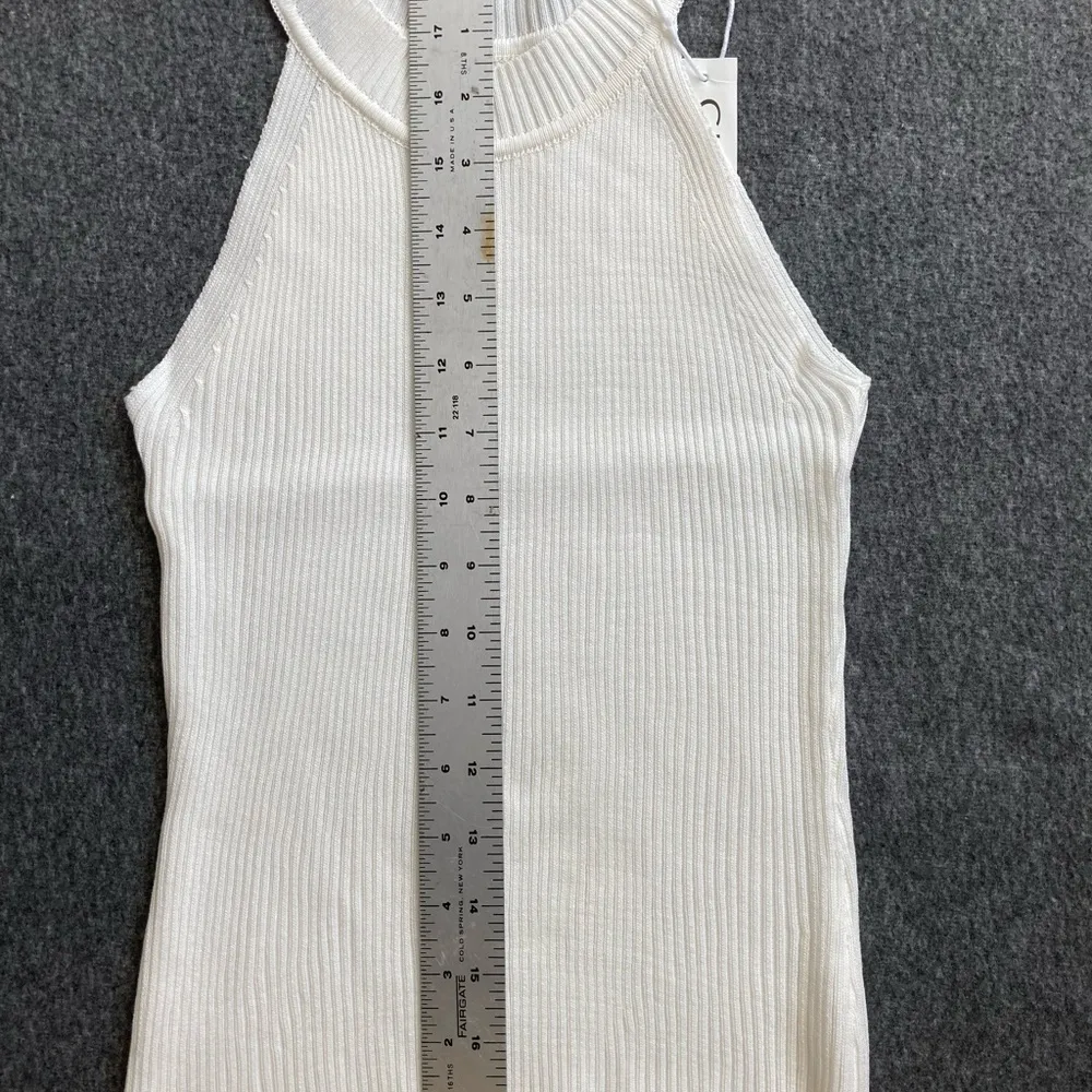 Women Ribbed Halter Tank Tops Adults Sleeveless Solid Color Round Neck Knit Crop White - Image 6