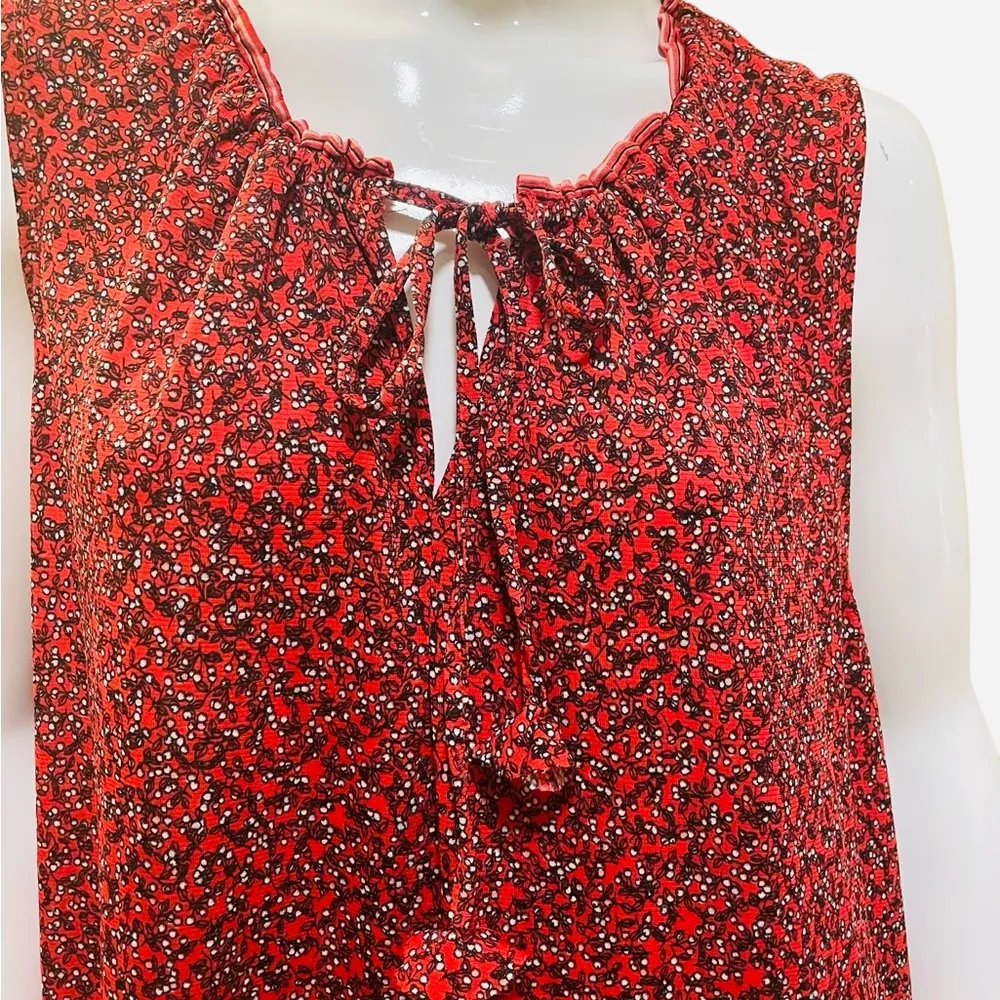 Max Studio Red Floral Print Tiered Sleeveless Flowy Tiered Shift Sundress Size 8 - Image 8