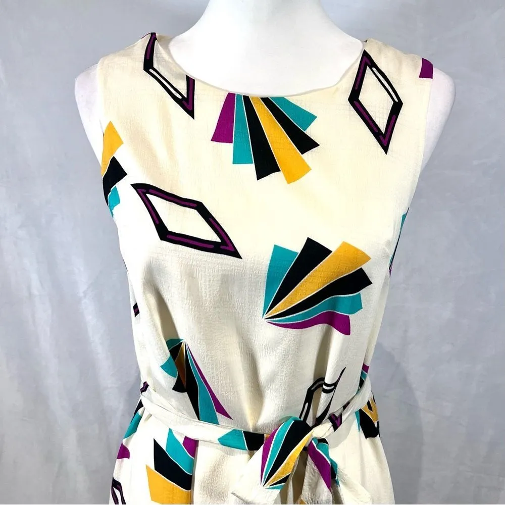 Compañía Fantástica white colorful geometric print belted maxi dress size small - Image 4
