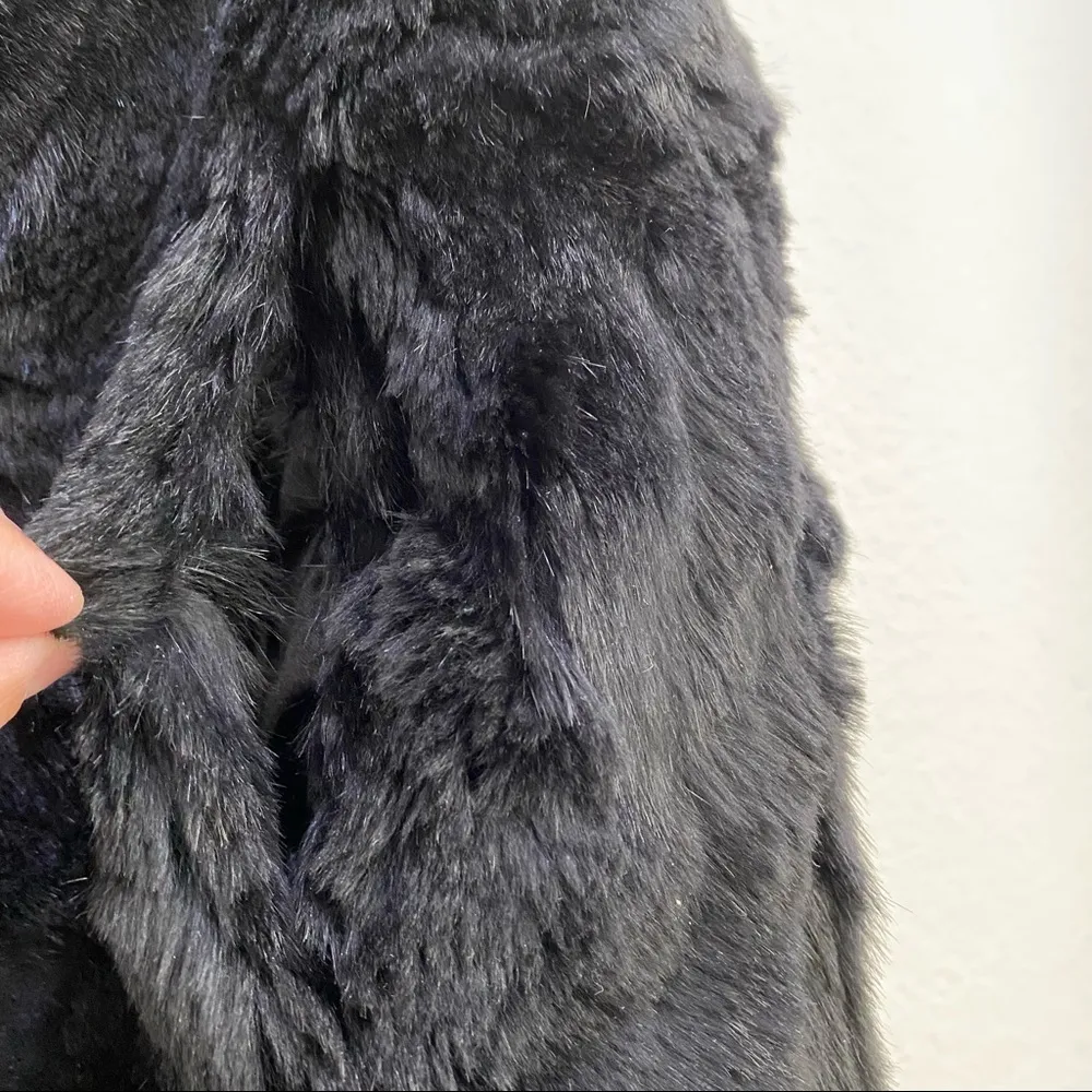 ANGL Black 100% Fur Sleeveless Hooded Coat Size S - Image 8