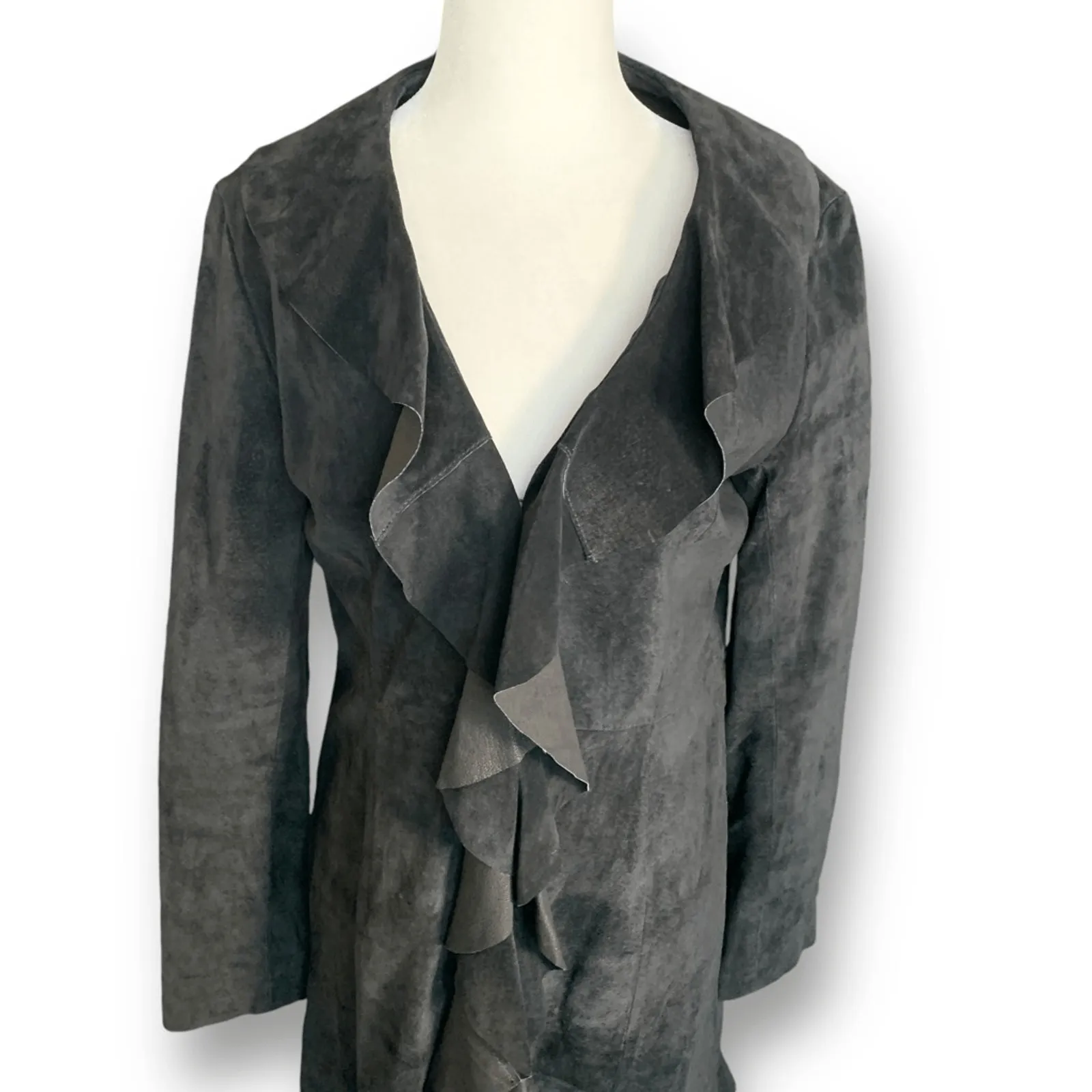 Vintage Scully Black Suede Leather Ruffle Coat Jacket Small Boho Western Ranch - Image 3