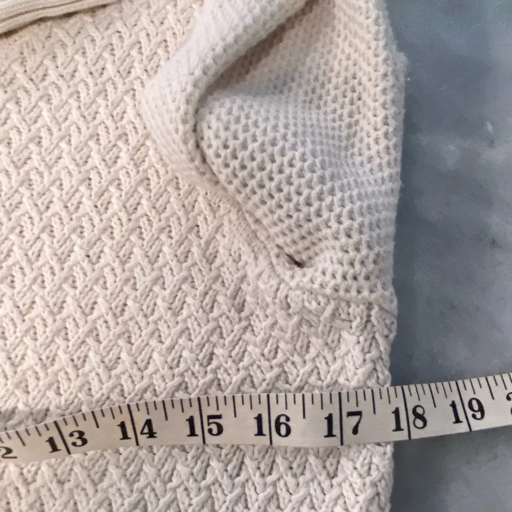 L.L. Bean Size S Cream Cotton Waffle Knit Long Sleeve Crew Neck Pullover Sweater - Image 5