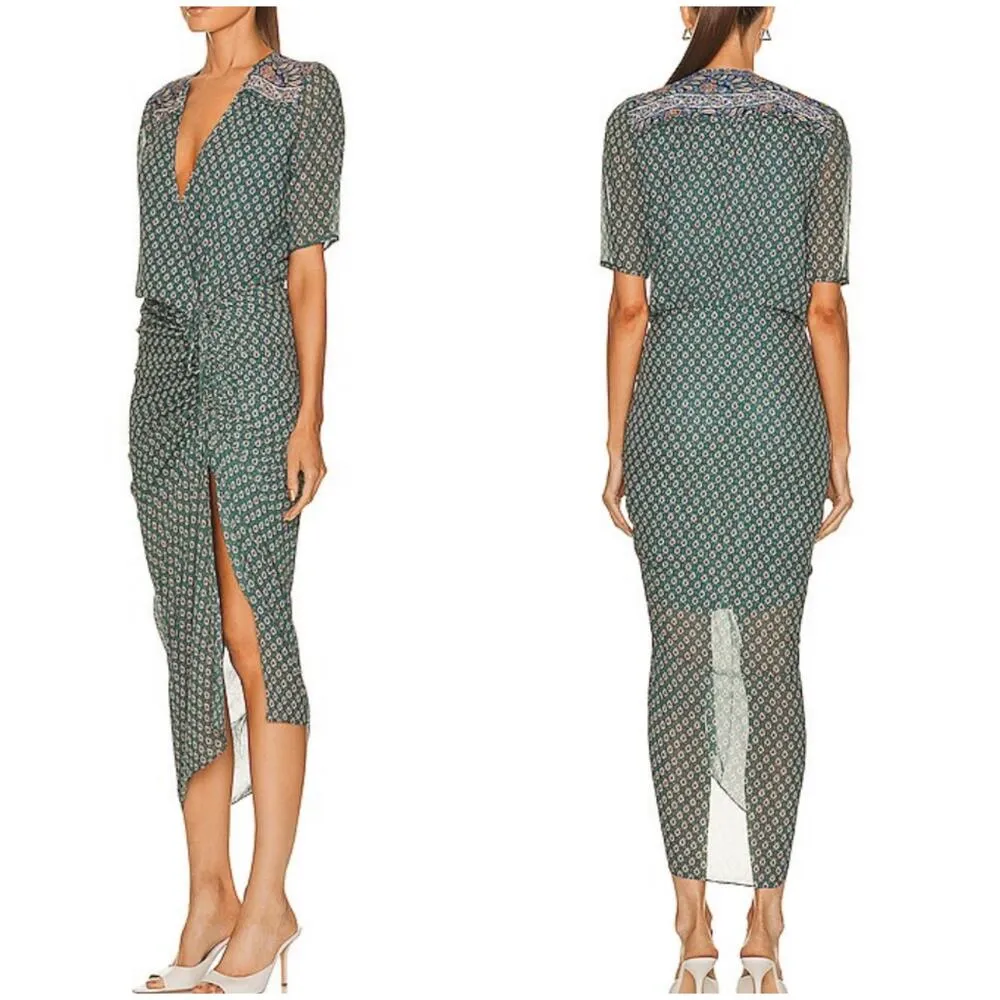 Veronica Beard Mariposa Silk Midi Dress Seagrass Green Multi - Image 17