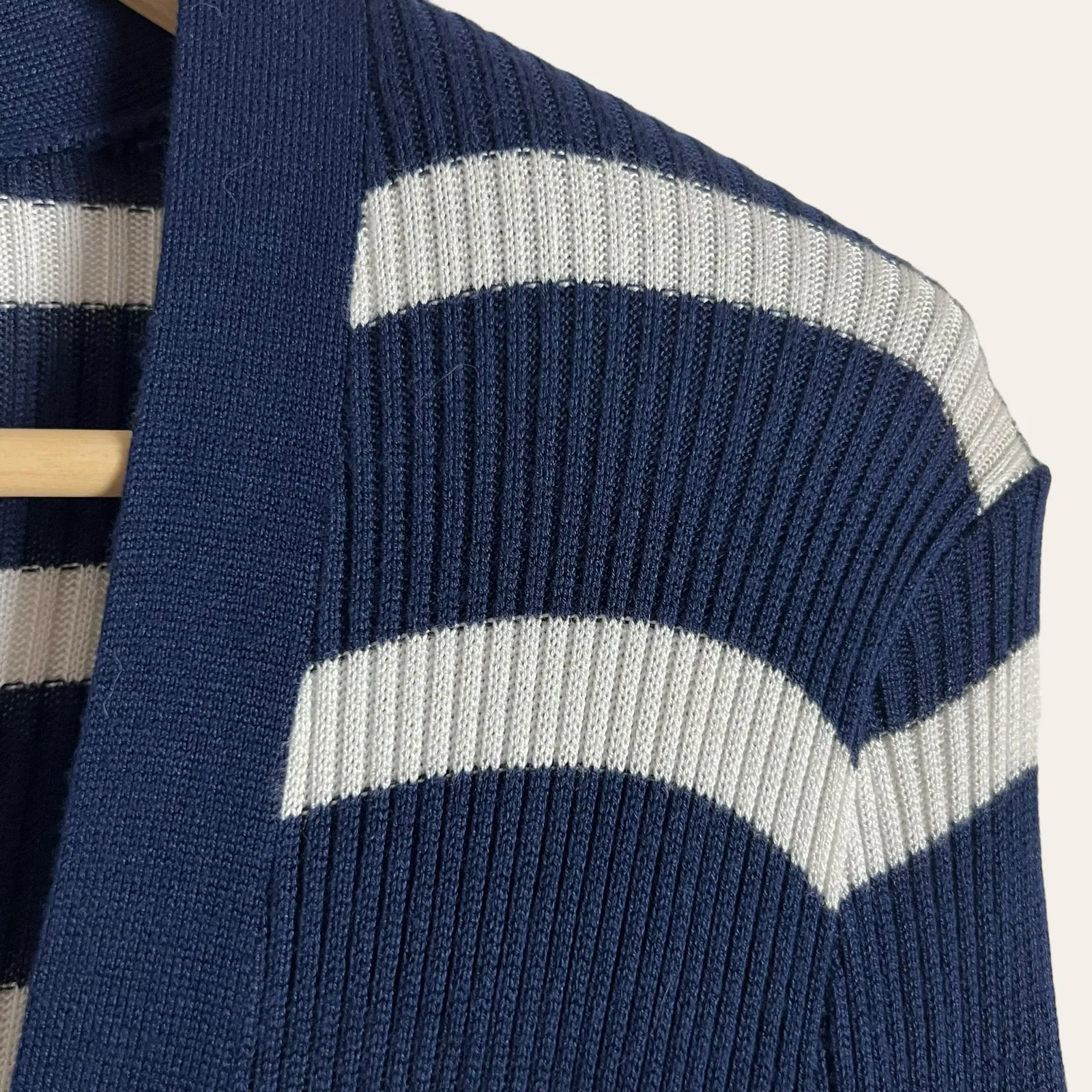 L’Agence Korin Blue White Striped Ribbed Button Front Cardigan Oversized Sweater - Image 3