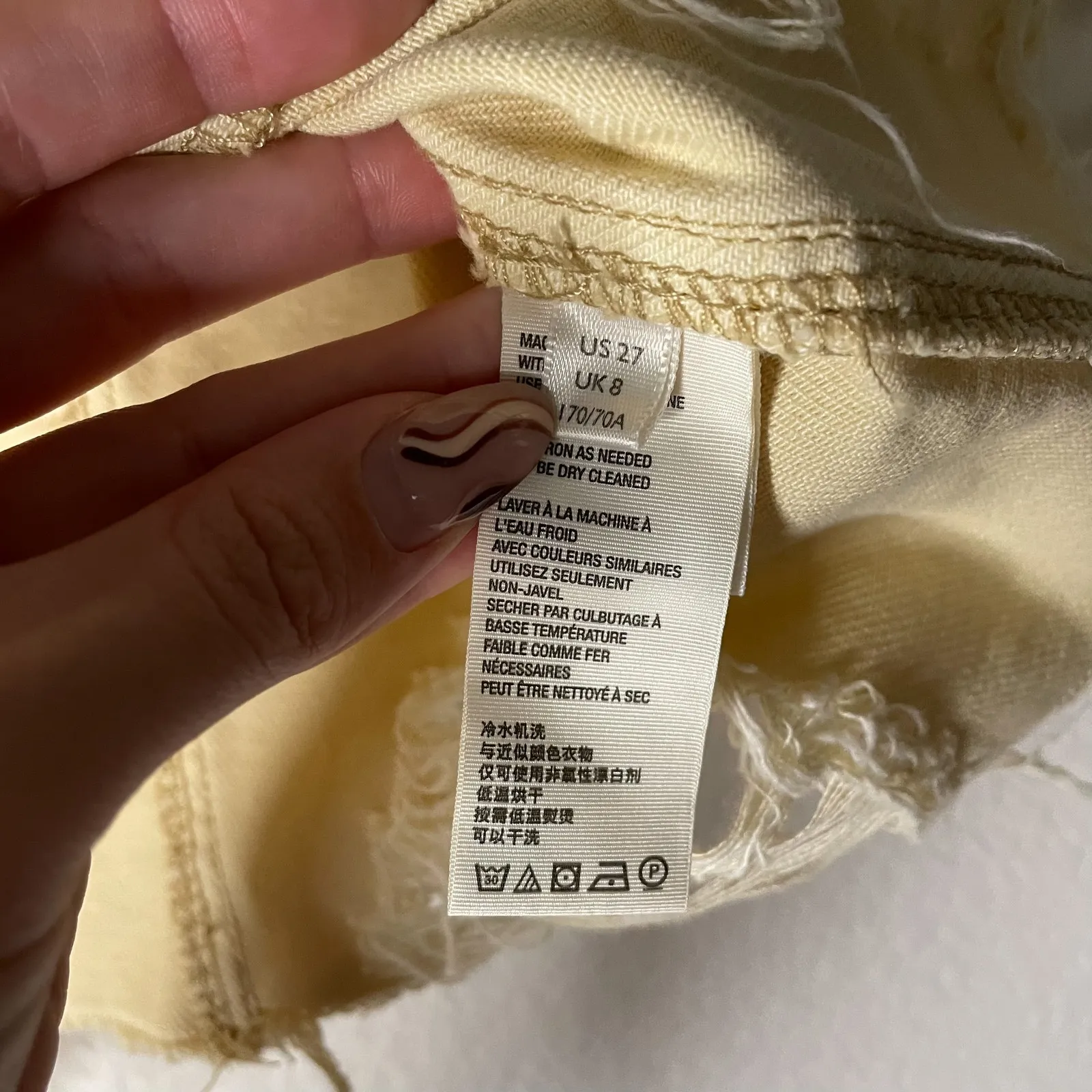 Free People Parker Pale Yellow Destroyed Denim Wrap Skirt - Image 7