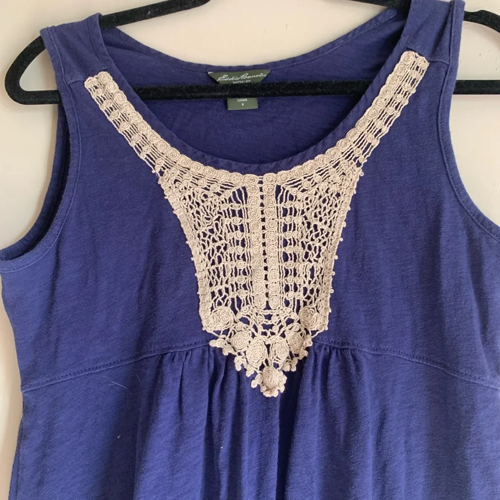 Eddie Bauer Blue Lace Dress Women Size Small Cotton Organic Clothing Summer - Image 2