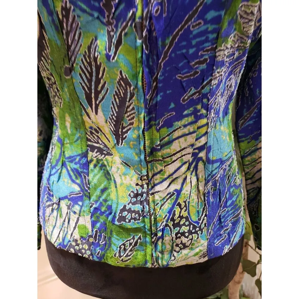 Ruby Rd . Womens Multicolor Rayon Long Sleeve Collared Full Zip Jacket Size 8 - Image 3
