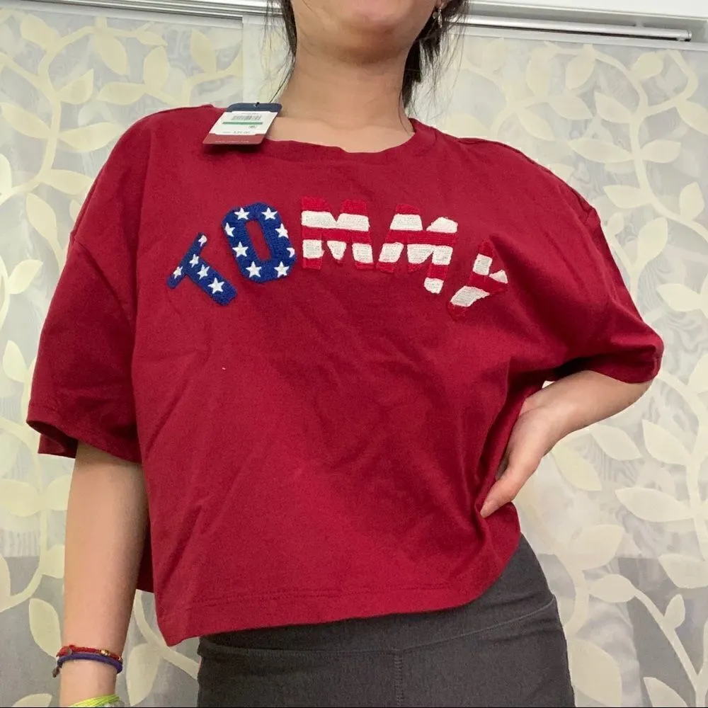 Tommy Hilfiger red blue & white crop top size L - Image 2