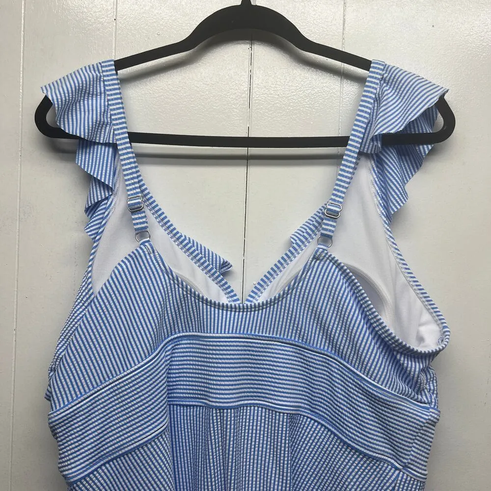 Time And Tru Womens Bathing Suit 2X Padded Cups Vacation Coastal Nautical Beachy Blue - Image 6