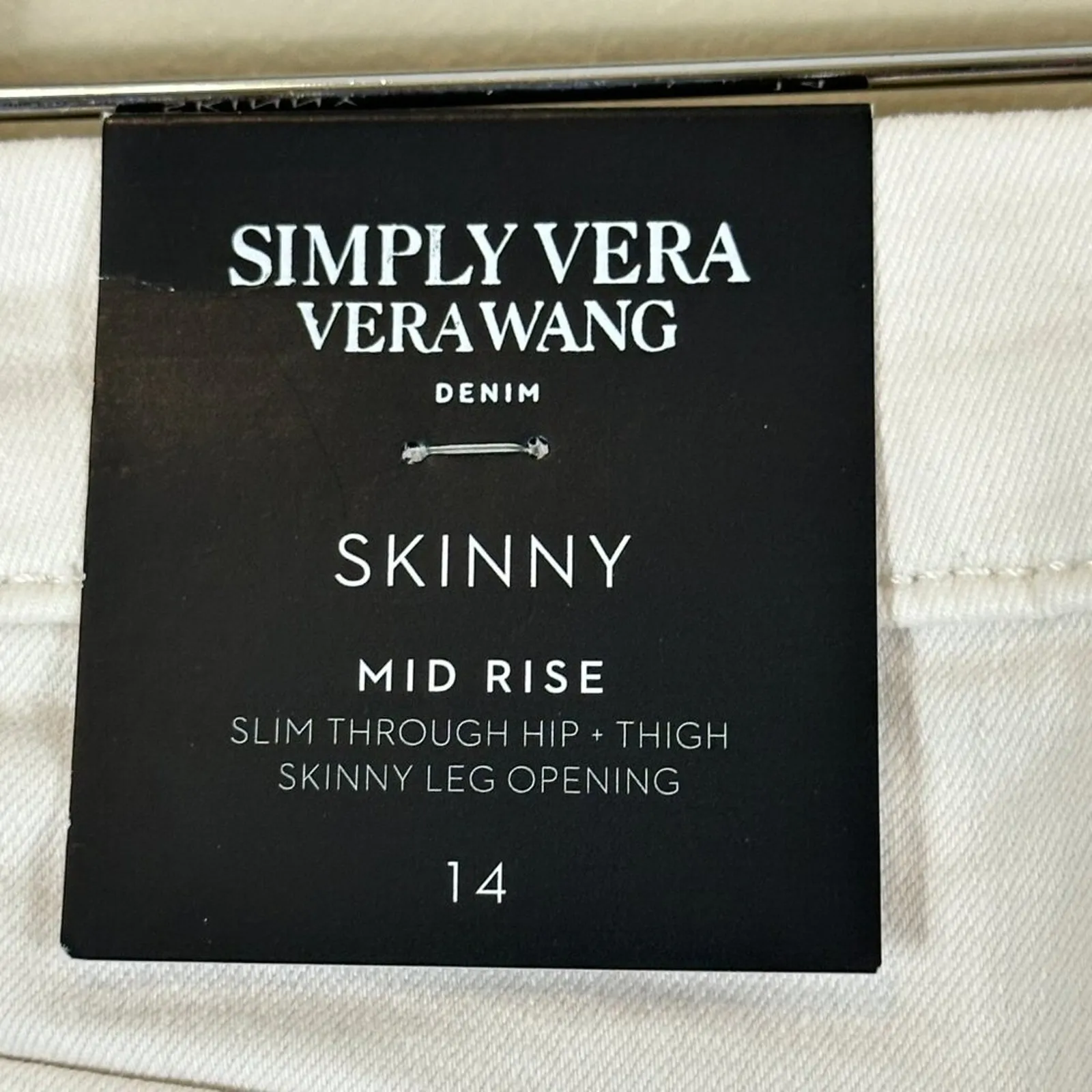 NWT Simply Vera Wang Skinny Jeans Womens 14 Cream Mid Rise Stretch Neutral - Image 6