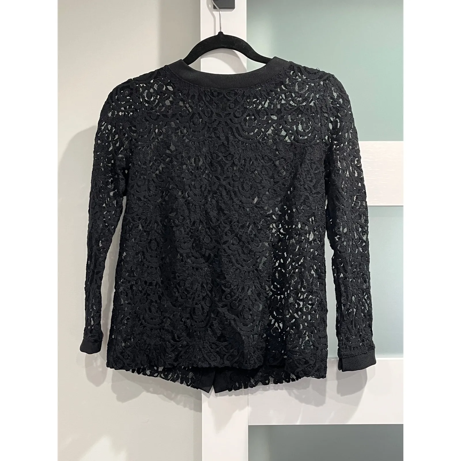 Black Lace Button Up Cardigan Long Sleeve Sheer Blouse Top Women - Image 3
