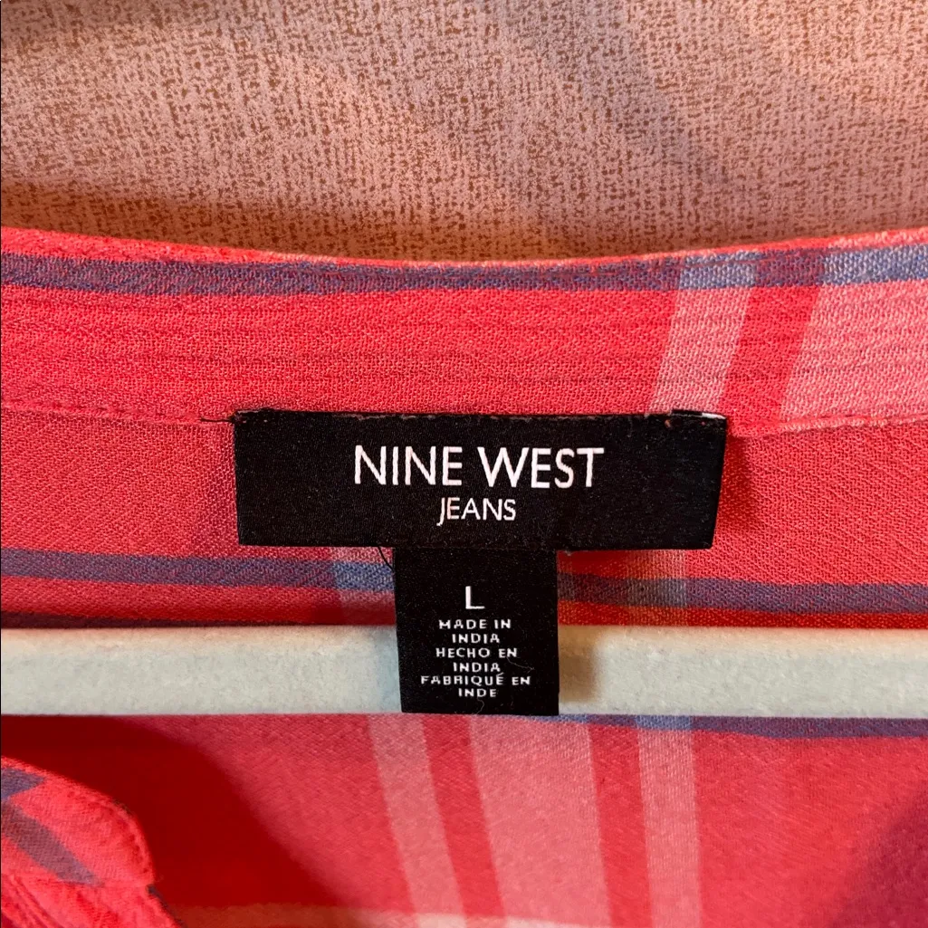 Nine West Jeans Coral Plaid Blouse large - Image 3