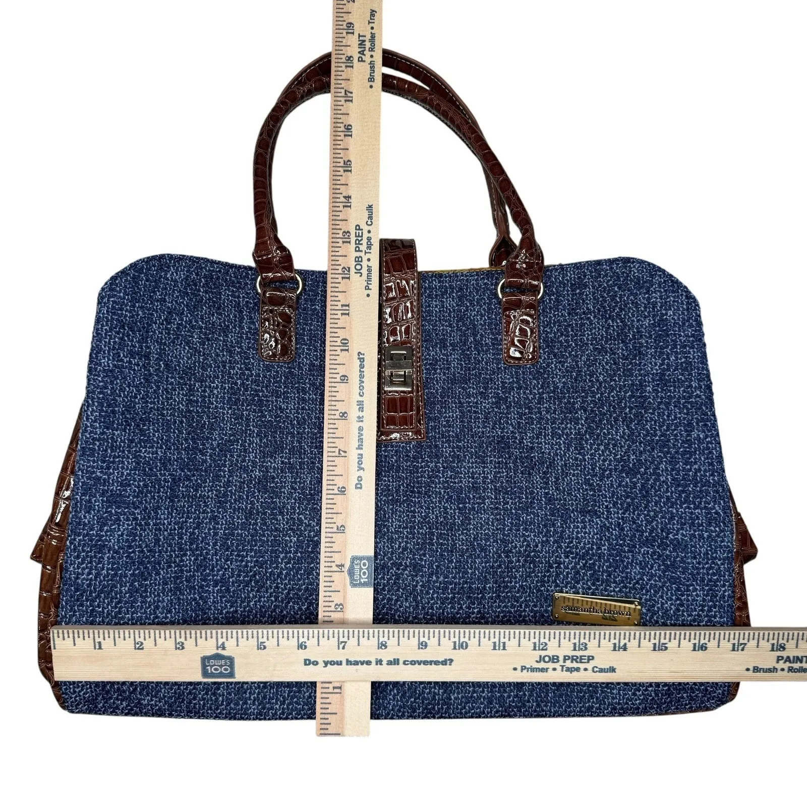 NWOT Samantha Brown Vintage Tweed Tote Blue Carry On Luggage Weekend‎ Bag - Image 12