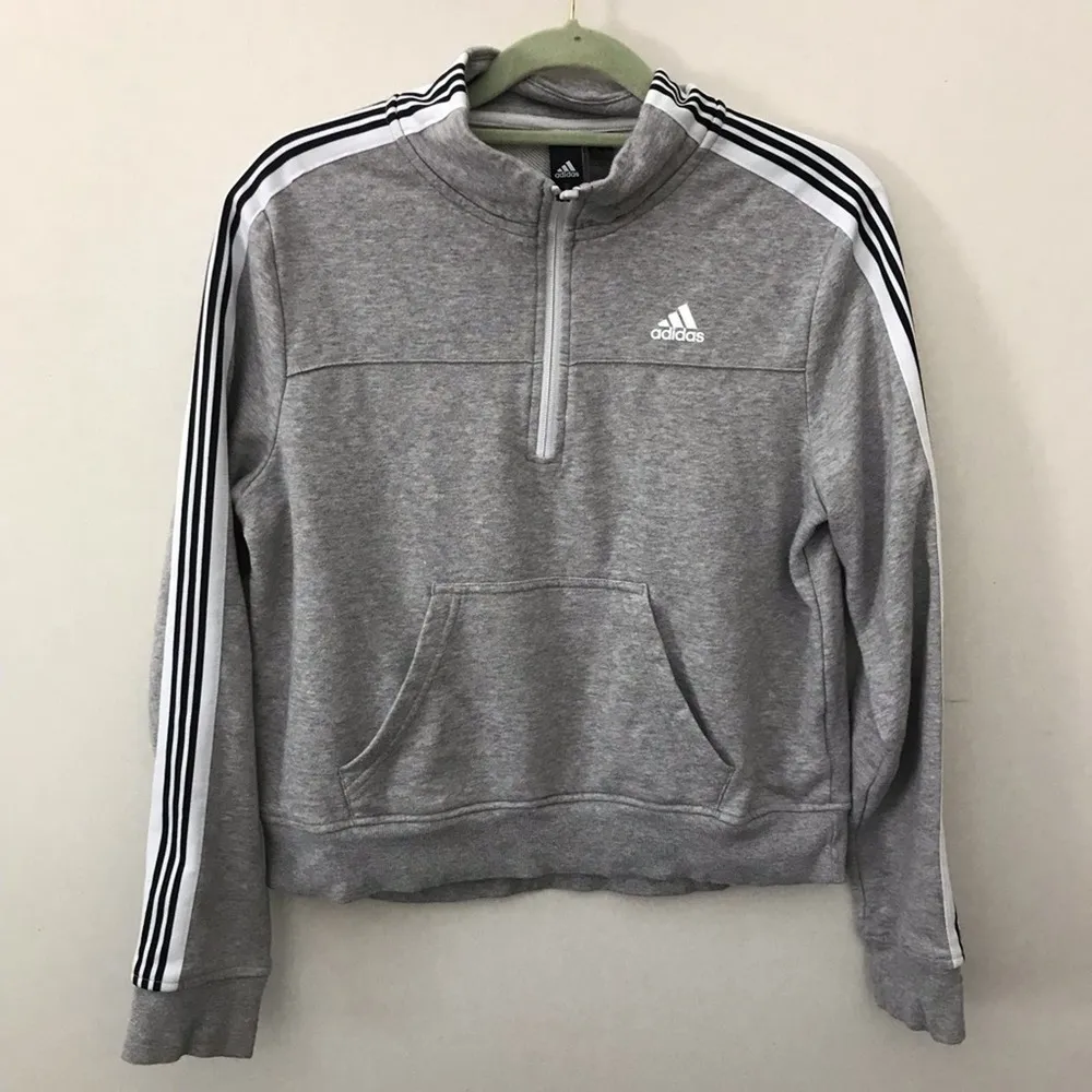Adidas Gray Cropped Quarter Zip Pullover Classic - Image 2