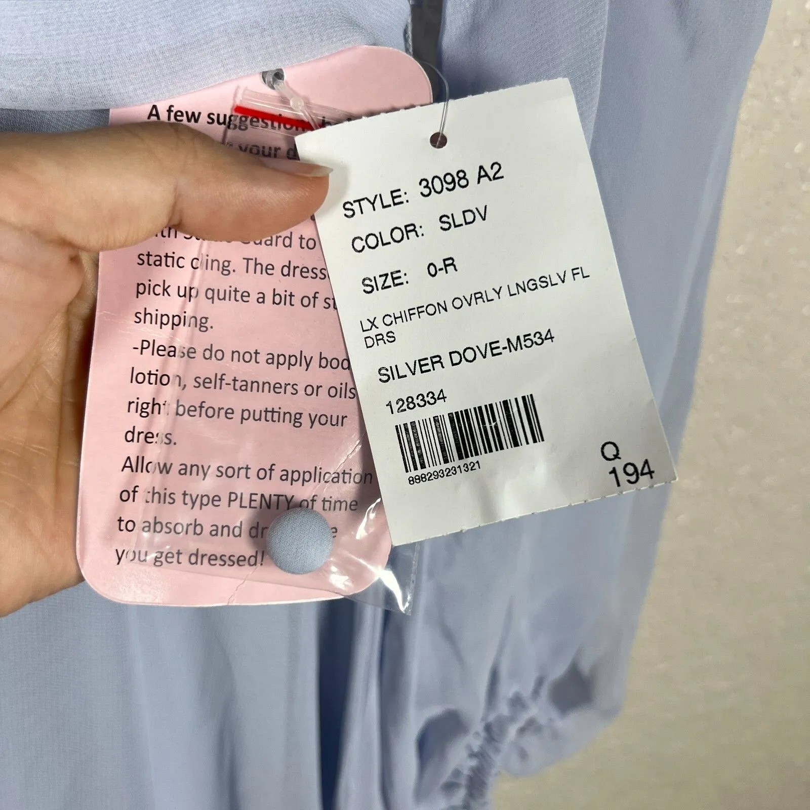 Dessy Collection Blue Silver Chiffon Gown Size 0 Dress Puff Sleeve Cottagecore - Image 5