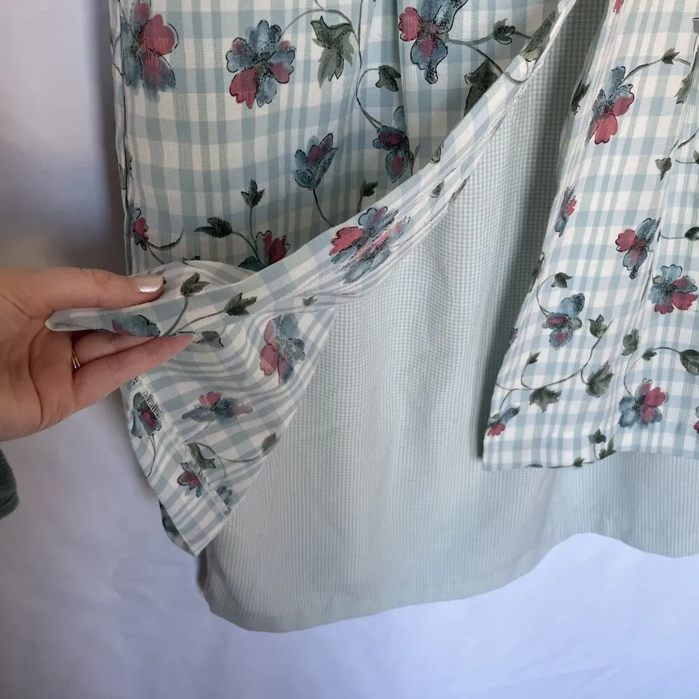 Lady Dorby vintage dress floral padded shoulders size 18 checkered green button - Image 8