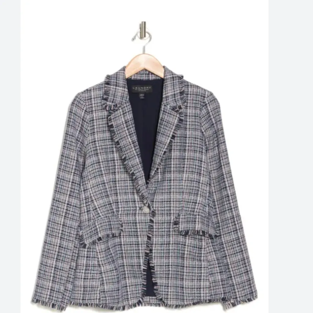 NWT LAUNDRY BY SHELLI SEGAL Fringe Tweed Blazer In Navy Multi - Image 7